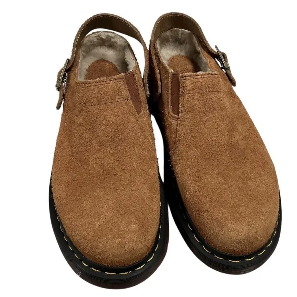 Dr Martens Shoes Mens 13 Brown Isham Faux Shearling Lined Suede Mules NEW